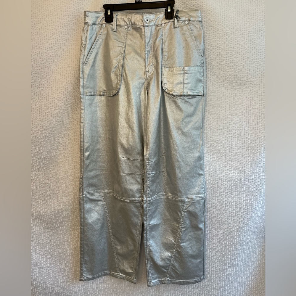 SPECIAL A Metallic Silver Cargo Pants Size 11 NWT Wide Leg Utility Pocket